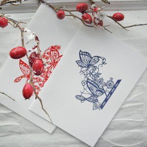 Rice paper hand cut butterfly greeting card